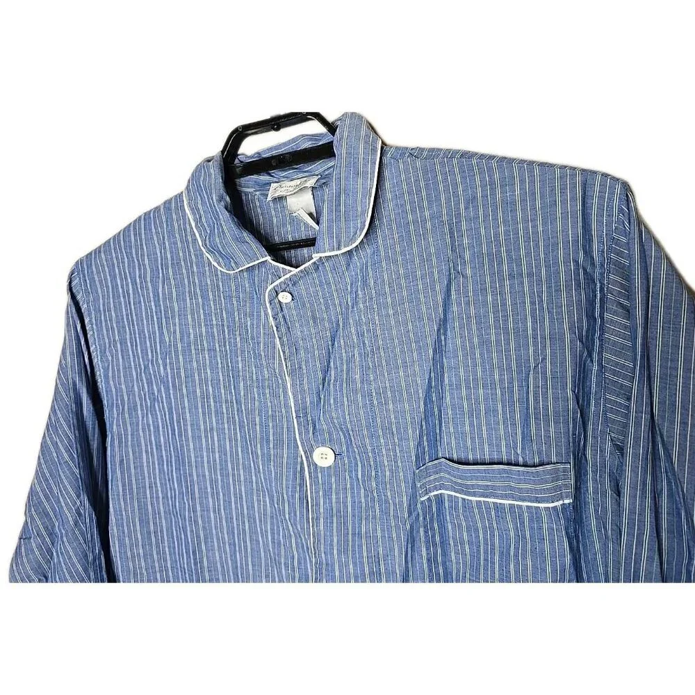 Christian Dior Pyjama Top PJs Men’s Size Large Blue White Stripe Button t9